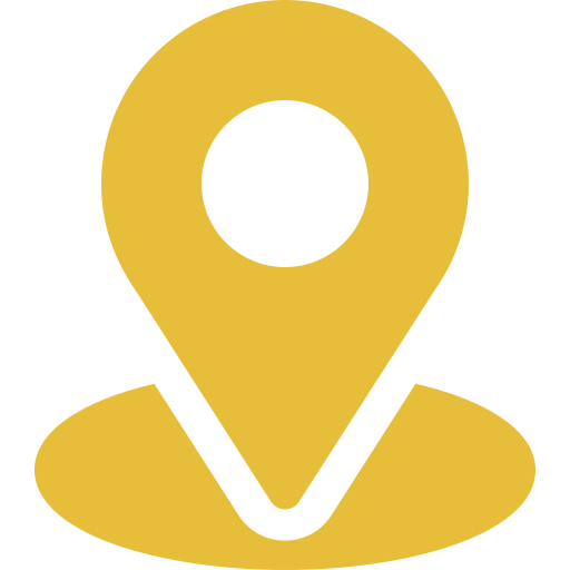 Yellow location pin icon with a circular hole at the top.
