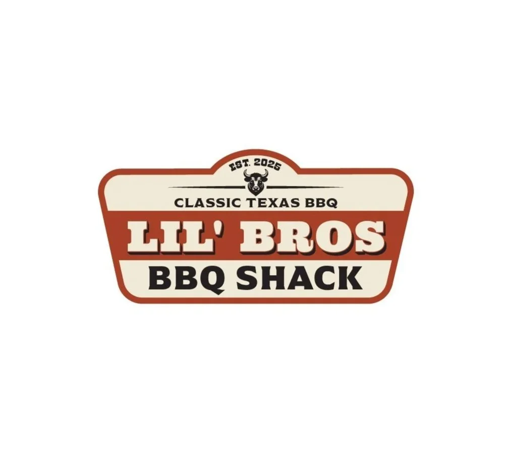 Logo for Lil' Bros BBQ Shack, a classic Texas BBQ restaurant established in 2025, featuring a bull's head and bold text.