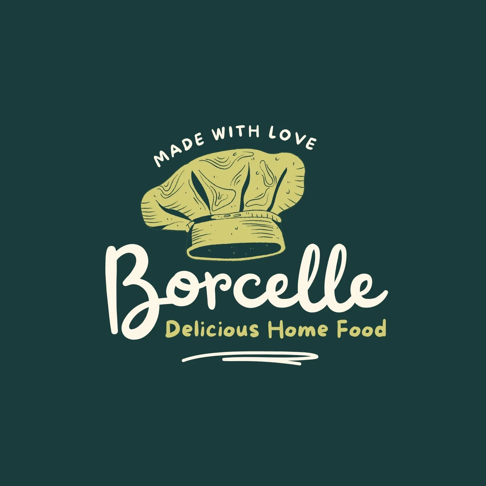 Logo for Borselle featuring a stylized chef's hat with the text 'Made with Love' above, 'Borselle' in large cursive font, and 'Delicious Home Food' below.