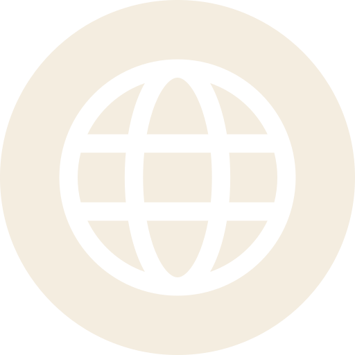 Icon of a globe with a black outline on a beige background.