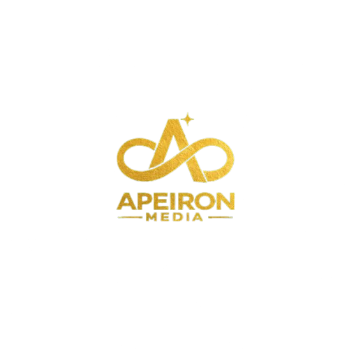 Logo for Apeiron Media with a gold infinity symbol and a star above, and the text "APEIRON MEDIA" underneath.