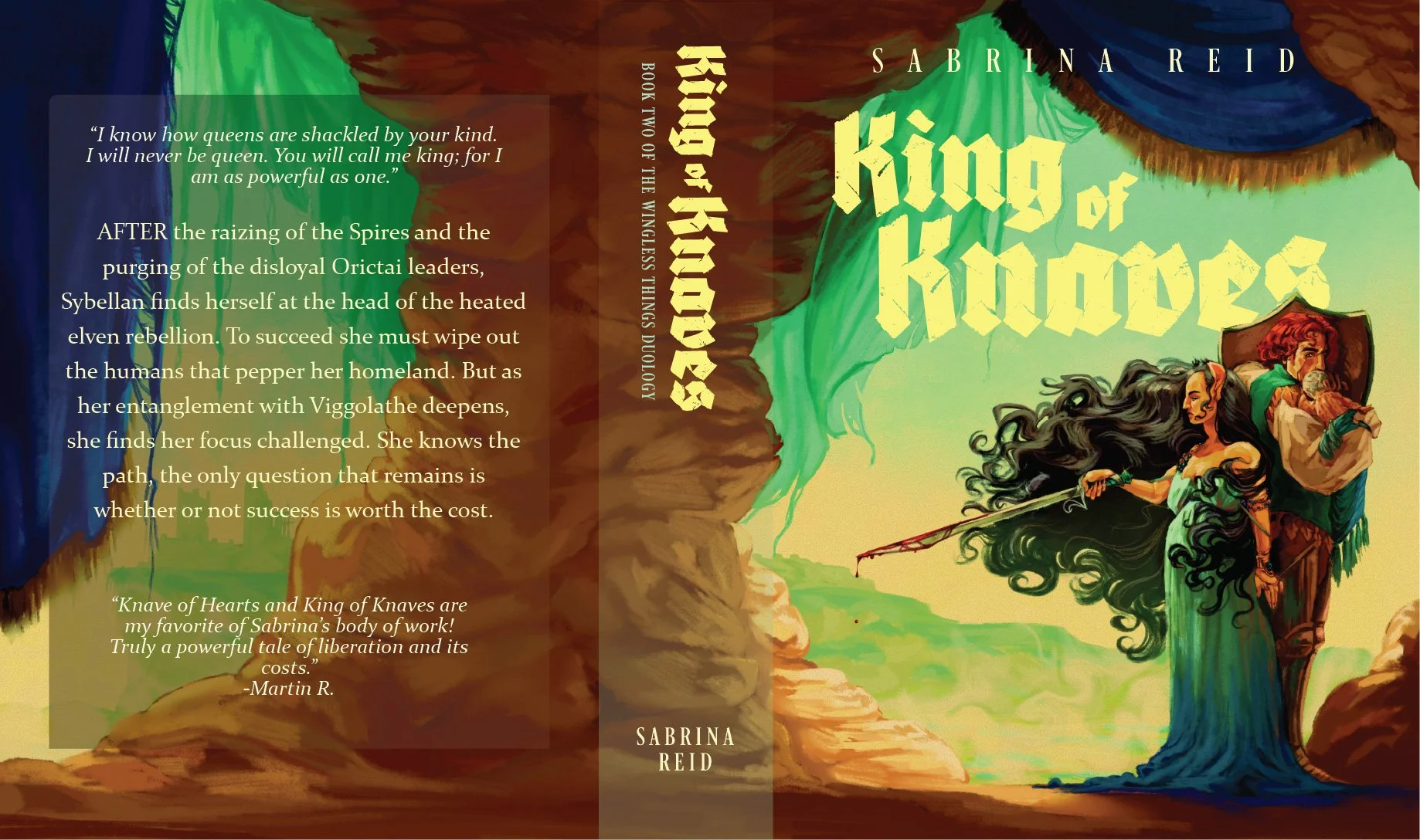 Cover illustration for "King of Knaves" Featuring two figures standing back to back and bold yellow text indicating the title.