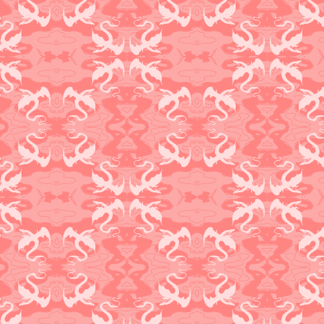 White dragons on a pink background.