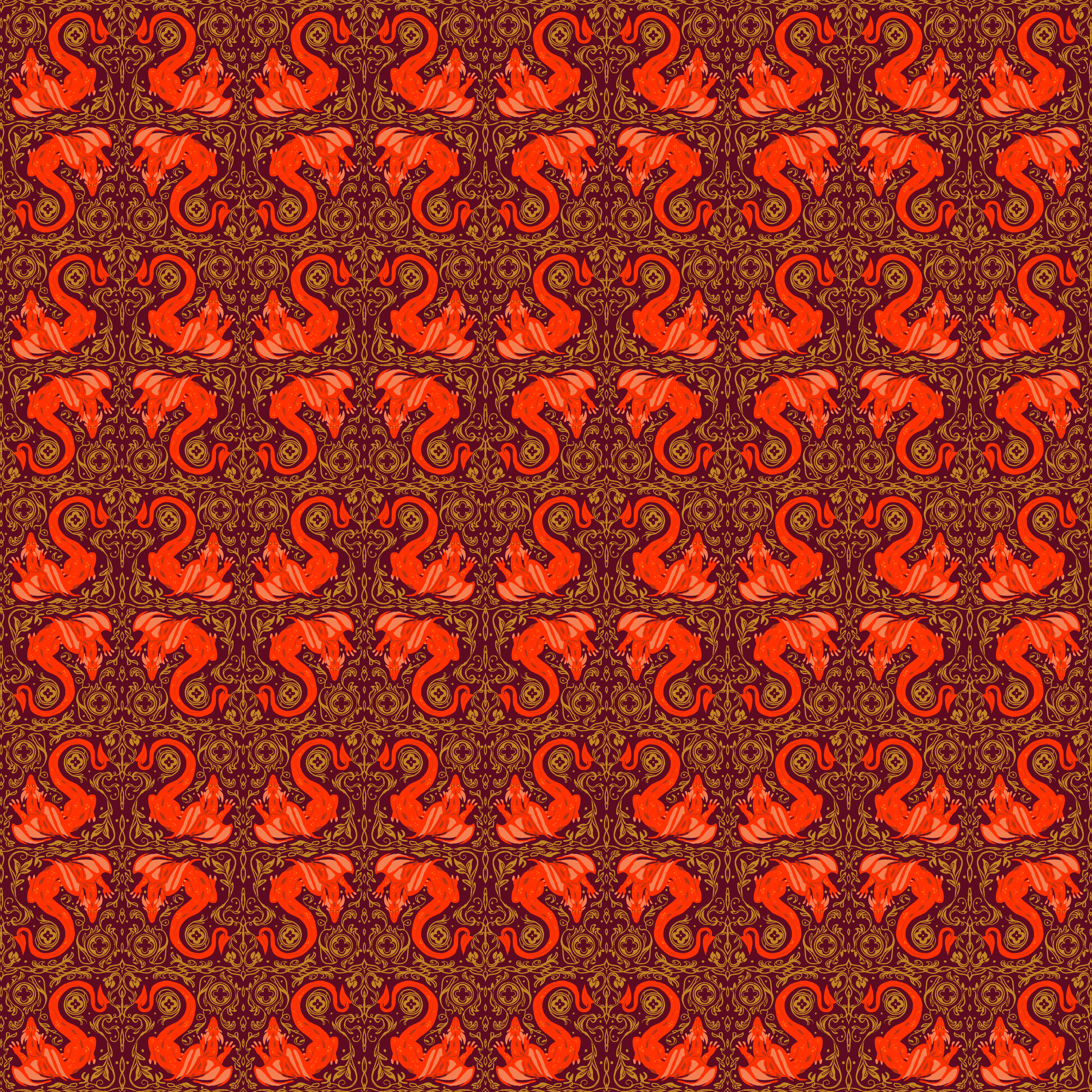 Dragons are inlaid among gothic clovers and gold filigree.