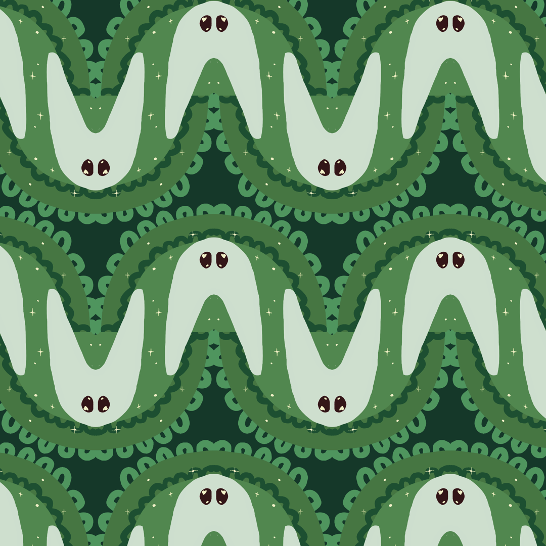 Fresno night crawlers are framed by squiggles of green.