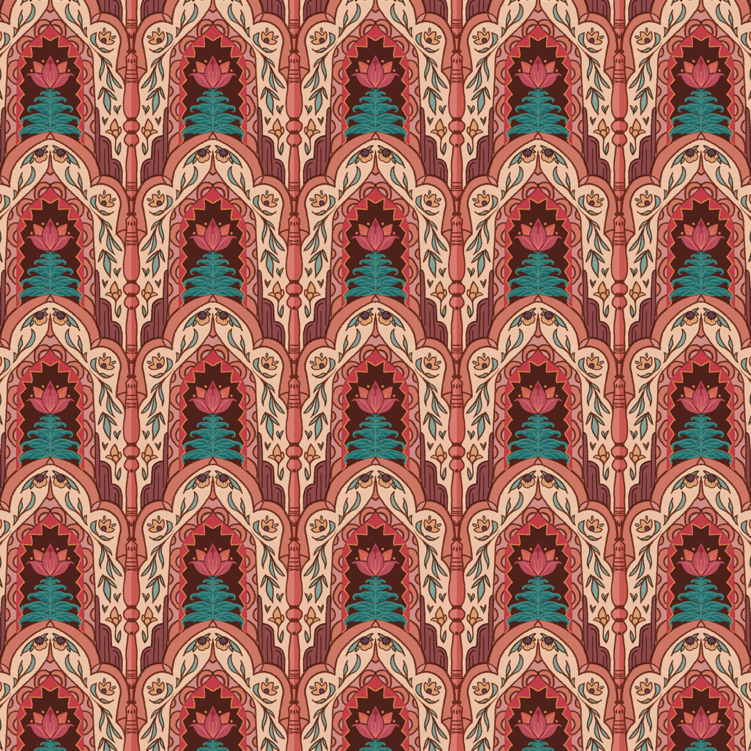 Flower in geometric arches in a repeating pattern
