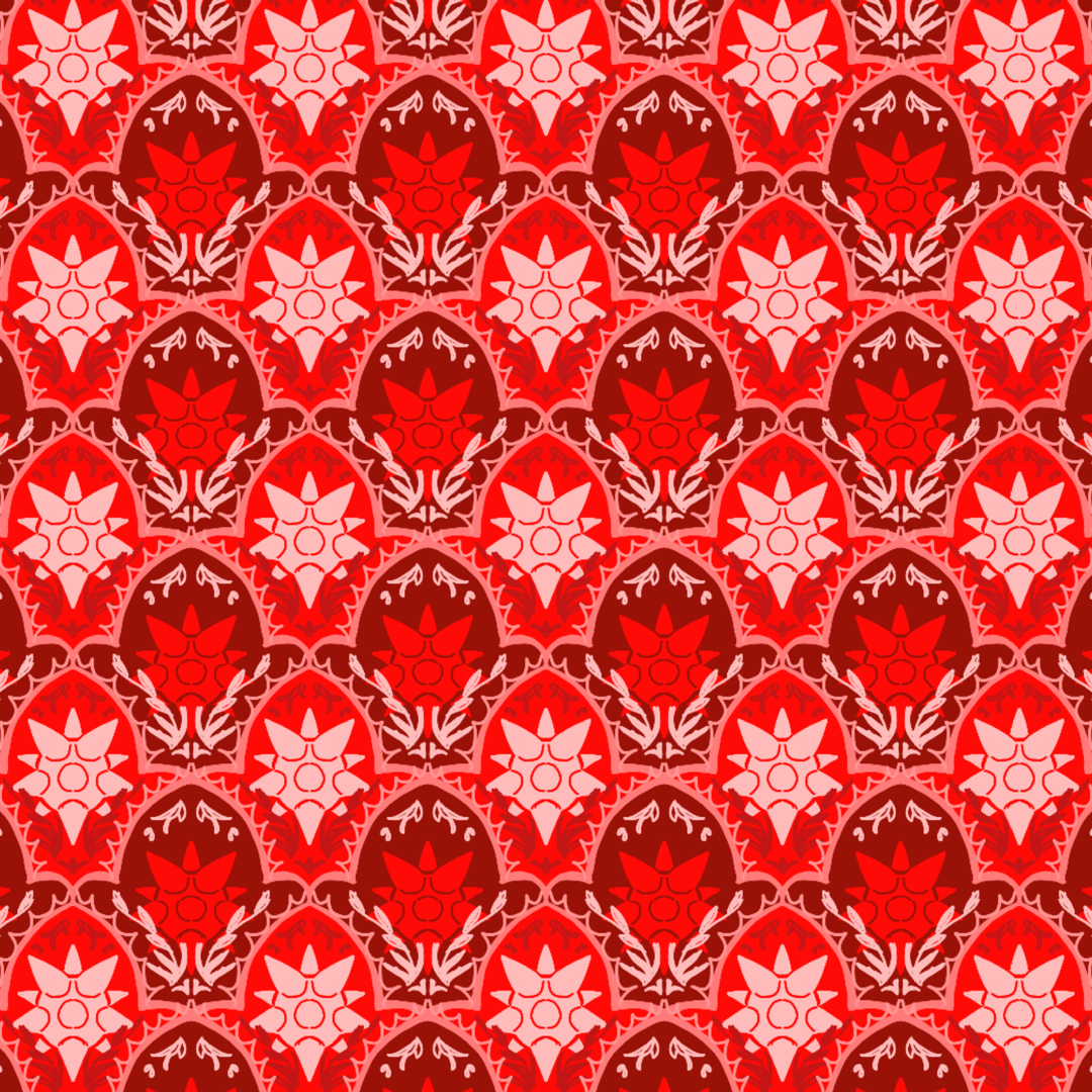 Red and pink flails in a geometric repeating pattern.
