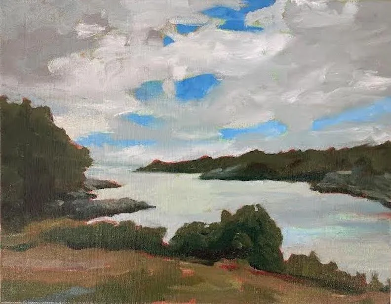 "Cove at Fort Wetherill", oil on canvas, 11" x 14" 2025.