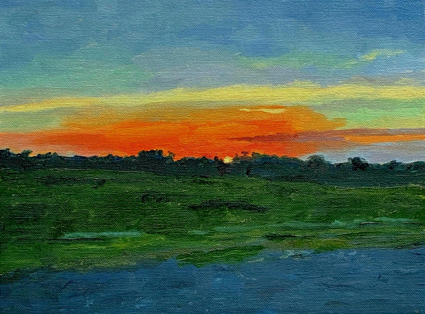 "Farm Field at Sunset, study", oil on canvas, 9"x12", 2026.