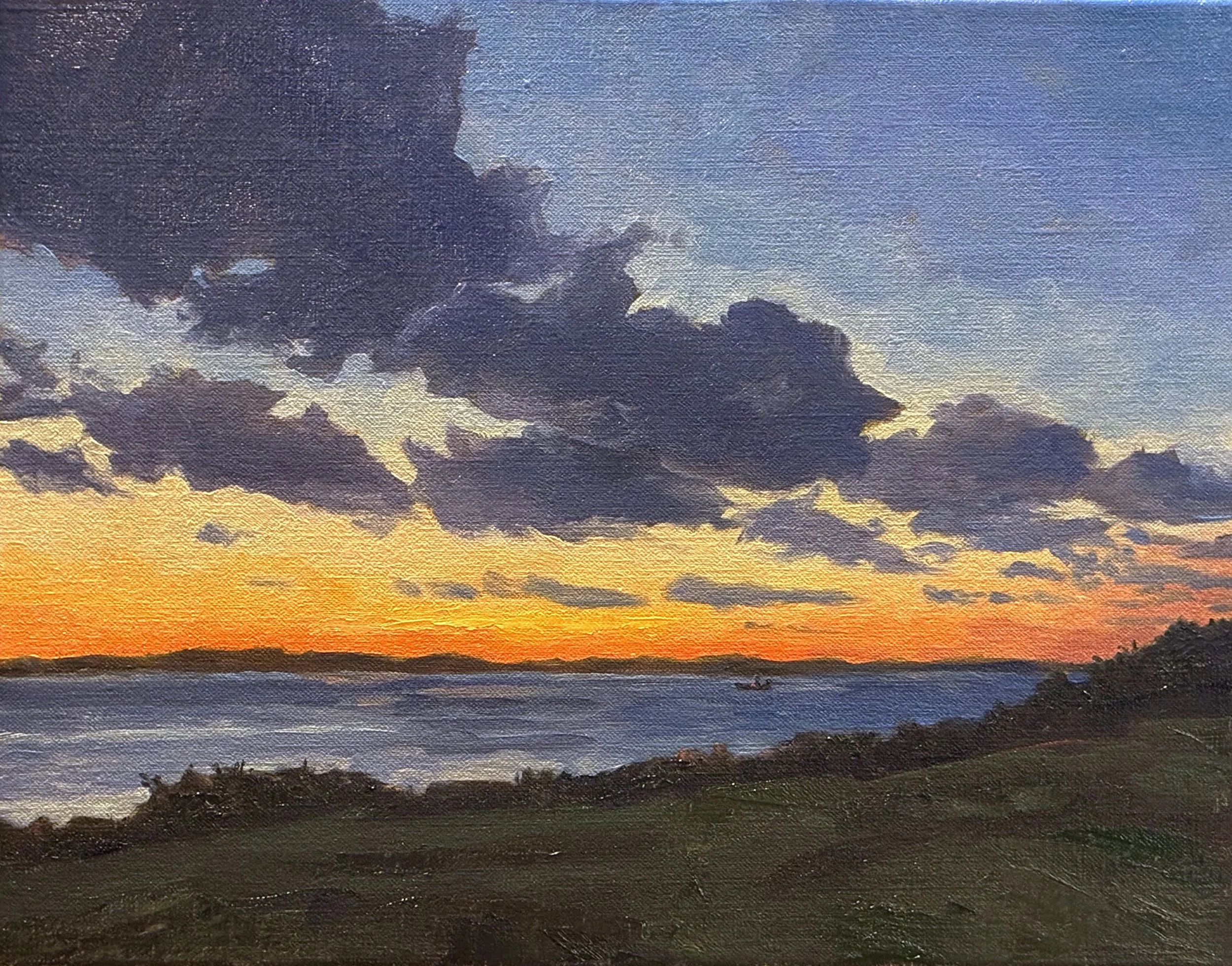 "Fishing Boat Sunset", oil on canvas, 11"x14", 2026.
