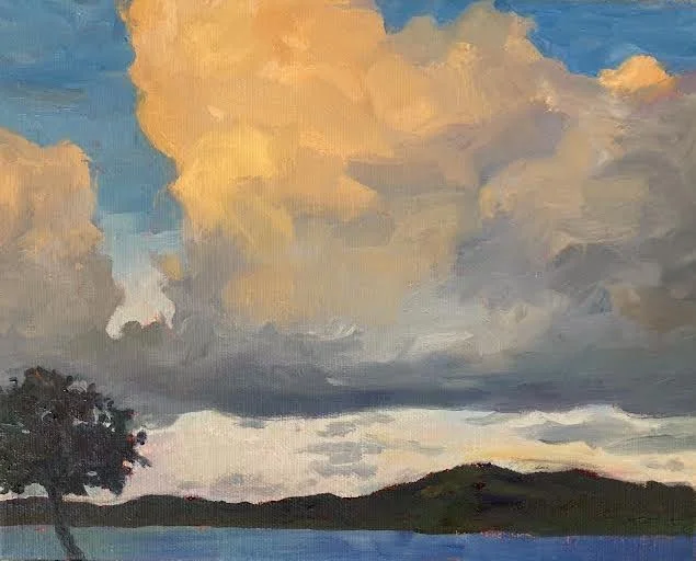 "Tree and Clouds", oil on canvas, 8" x 10" 2025.