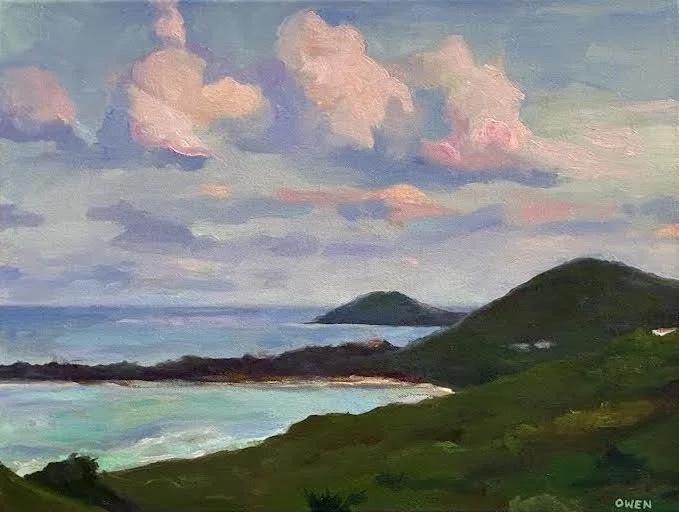"Sunrise, Sugar Bay", oil on canvas, 12" x 16" 2025.