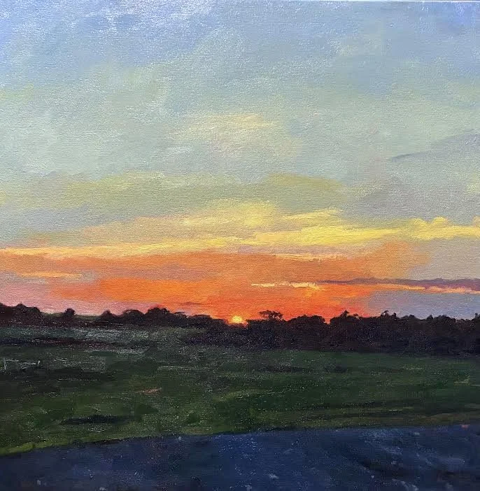 "Farm Field at Sunset", oil on canvas, 20"x20", 2026.