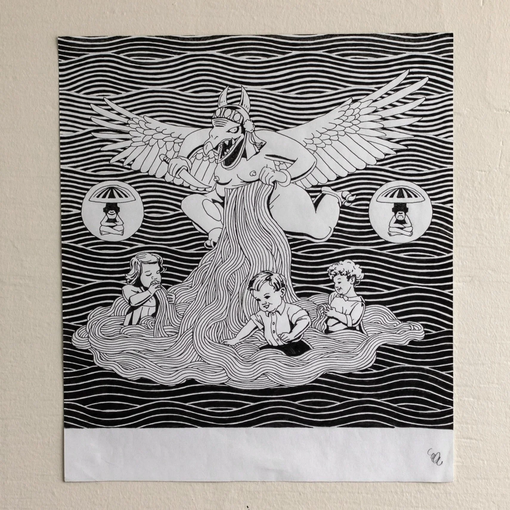 Guts. 2024. Ink on paper, 11 x 12.5 inches. 