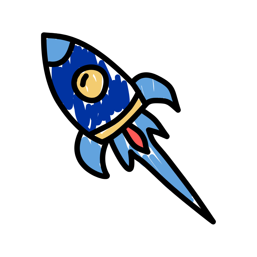 A cartoon-style drawing of a blue shark with a large yellow eye and a red tongue, depicted in a playful pose on a black background.