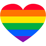 Heart filled with rainbow stripes representing LGBTQ+ pride