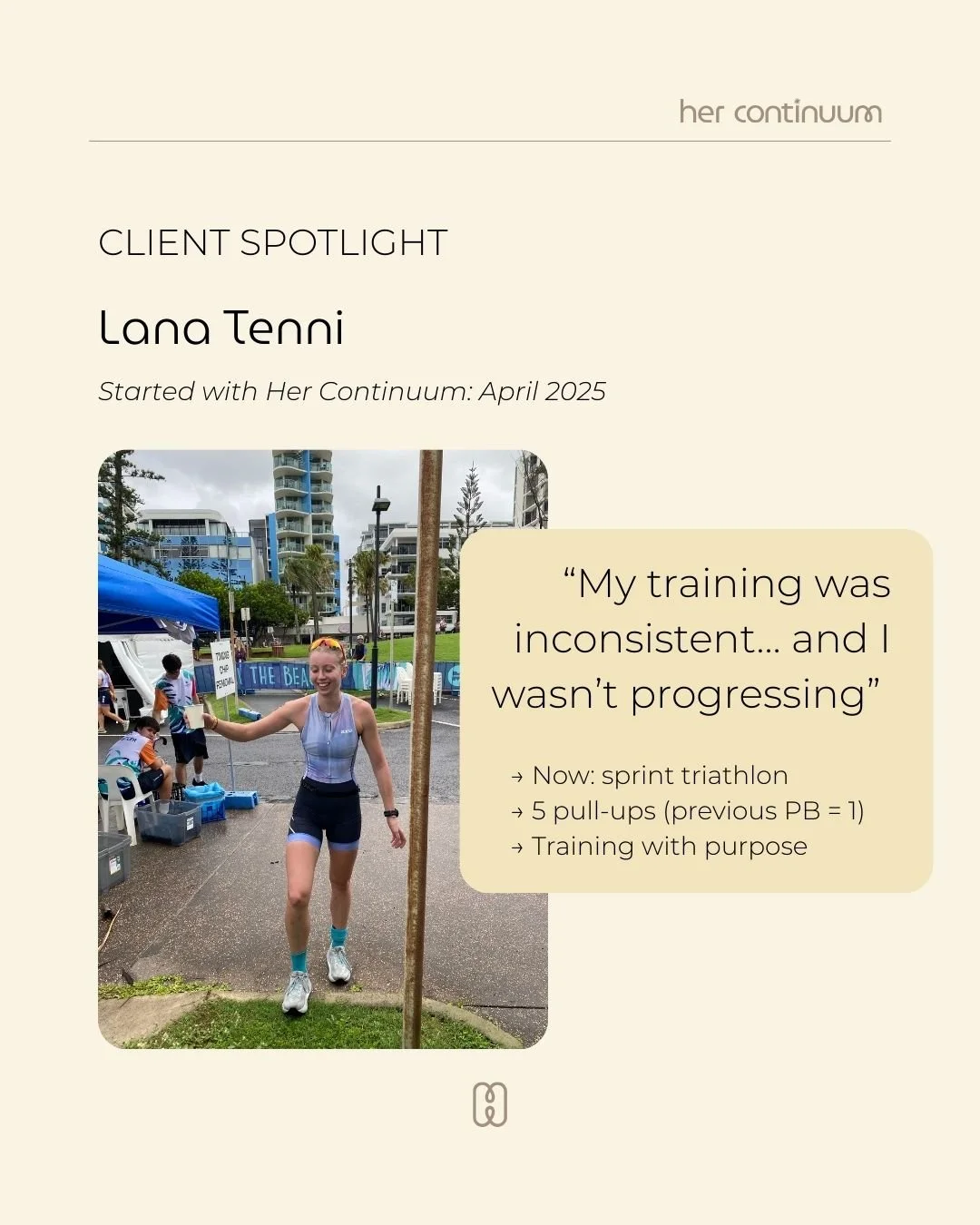 Client spotlight @lanz.tenni ✨

Lana was one of Her Continuum&rsquo;s very first clients. When she started, she was inconsistent with her training and unsure why she wasn&rsquo;t improving.

Since April 2025, it&rsquo;s been amazing to watch her show