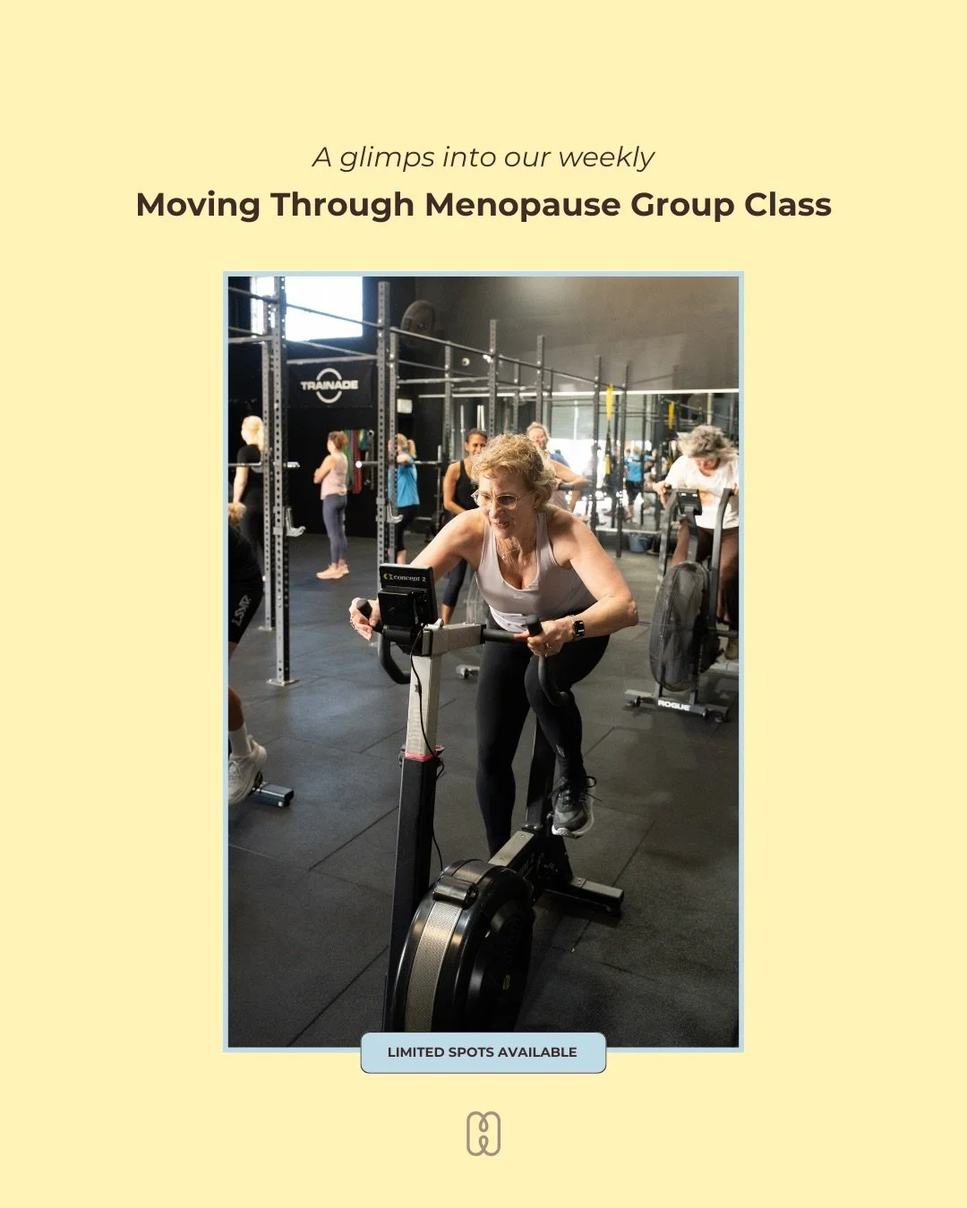 Our weekly group fitness classes are programmed specifically for women moving through the menopause transition. 

@gabigildea will guide you through strength and bone specific exercises, plus a few sprint intervals to finish. It&rsquo;s also a great 