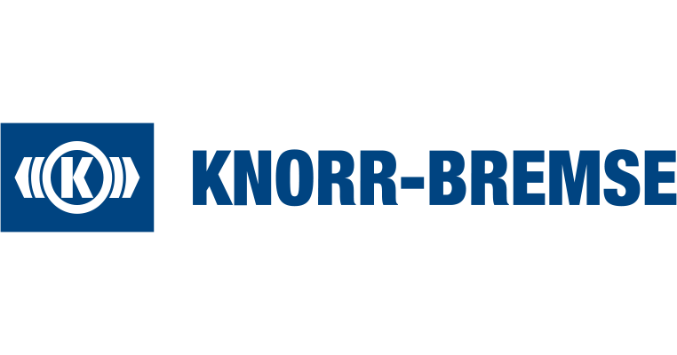 Knorr-Bremse logo with a blue and white circular emblem containing a 'K' on the left, and the company name in bold blue letters on the right.
