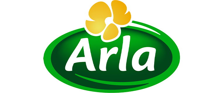 Arla logo with a green oval background and a gold clover above the name.