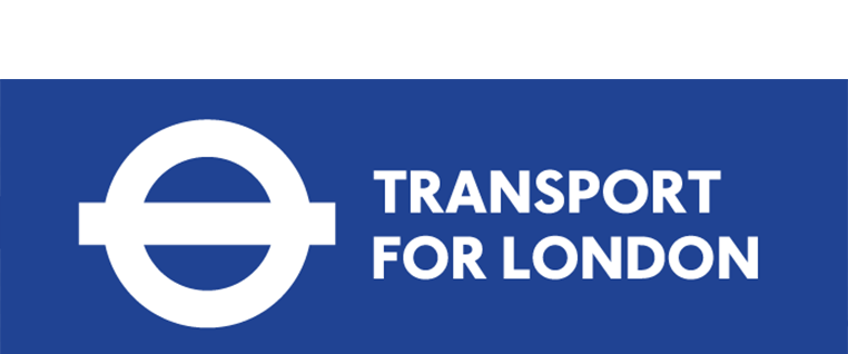 Transport for London logo with a white circle and horizontal line on a blue background.