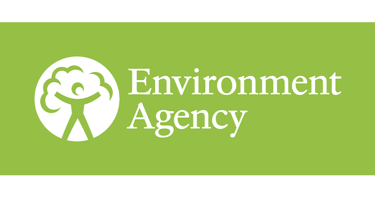 Green background with a white logo of a smiling person inside a tree circle, and the text 'Environment Agency' written beside it.