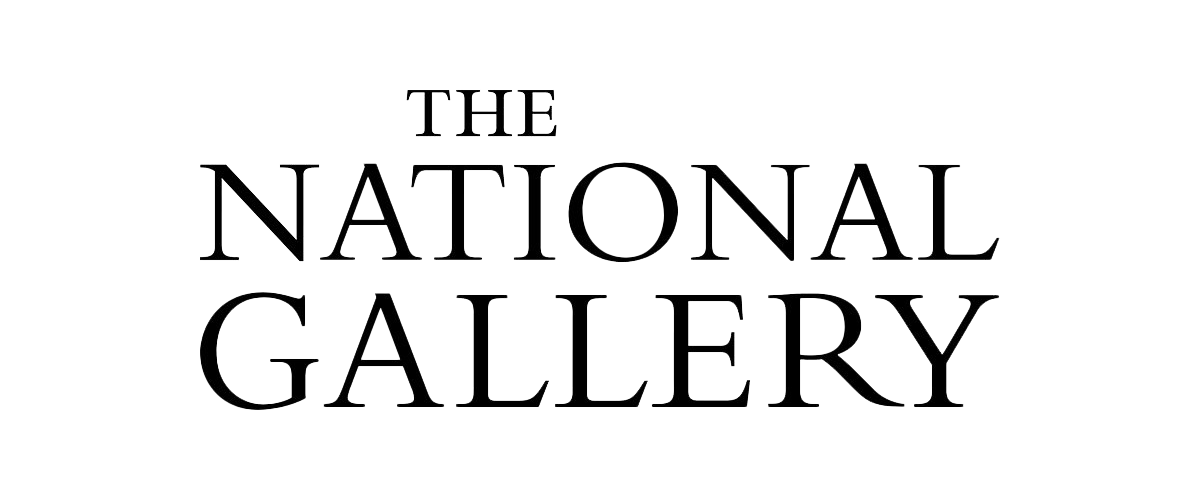 Text that reads "The National Gallery" in large, black, outlined letters on a white background.