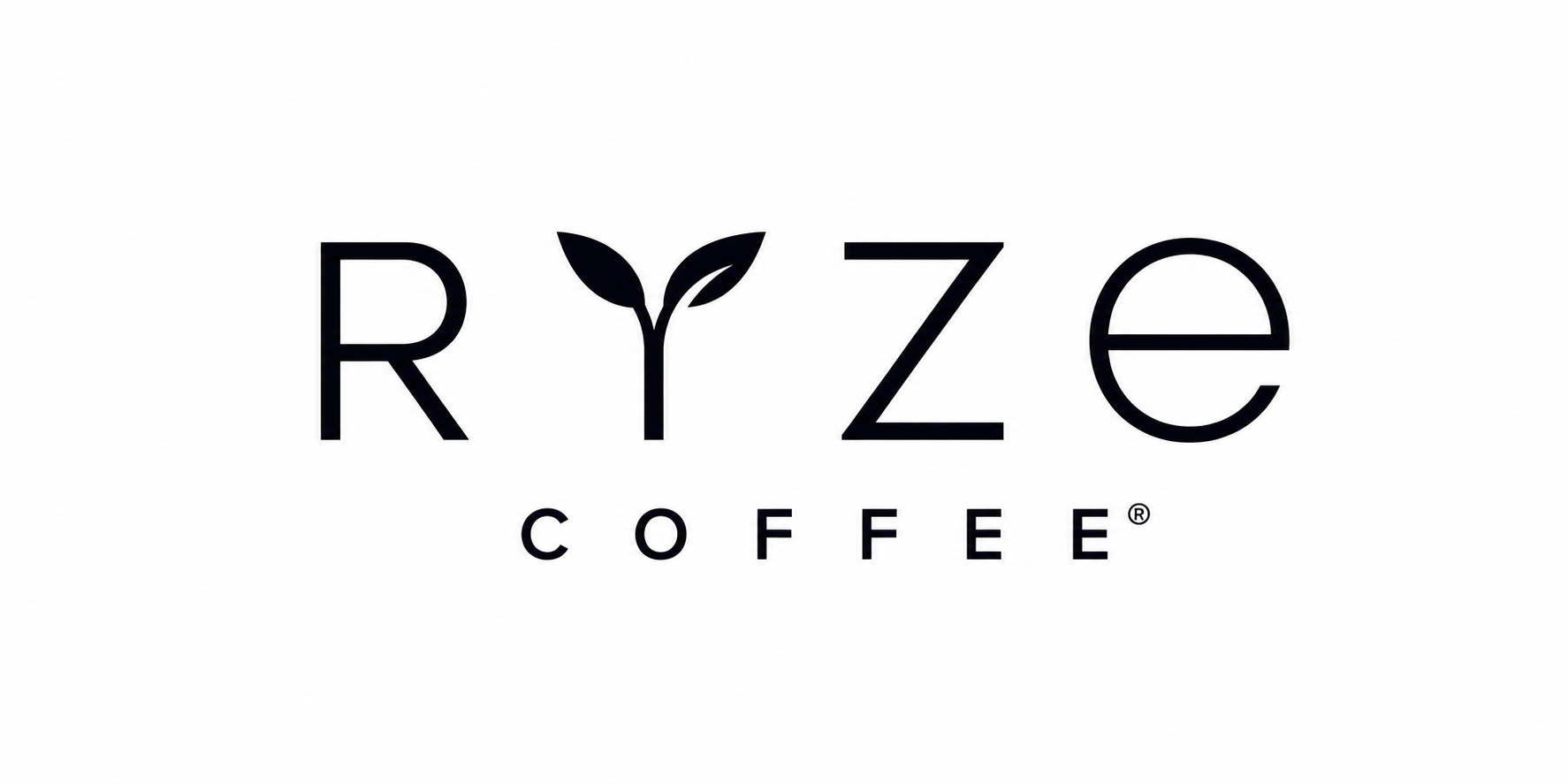 Ryze Coffee logo with a stylized leaf inside the letter y.