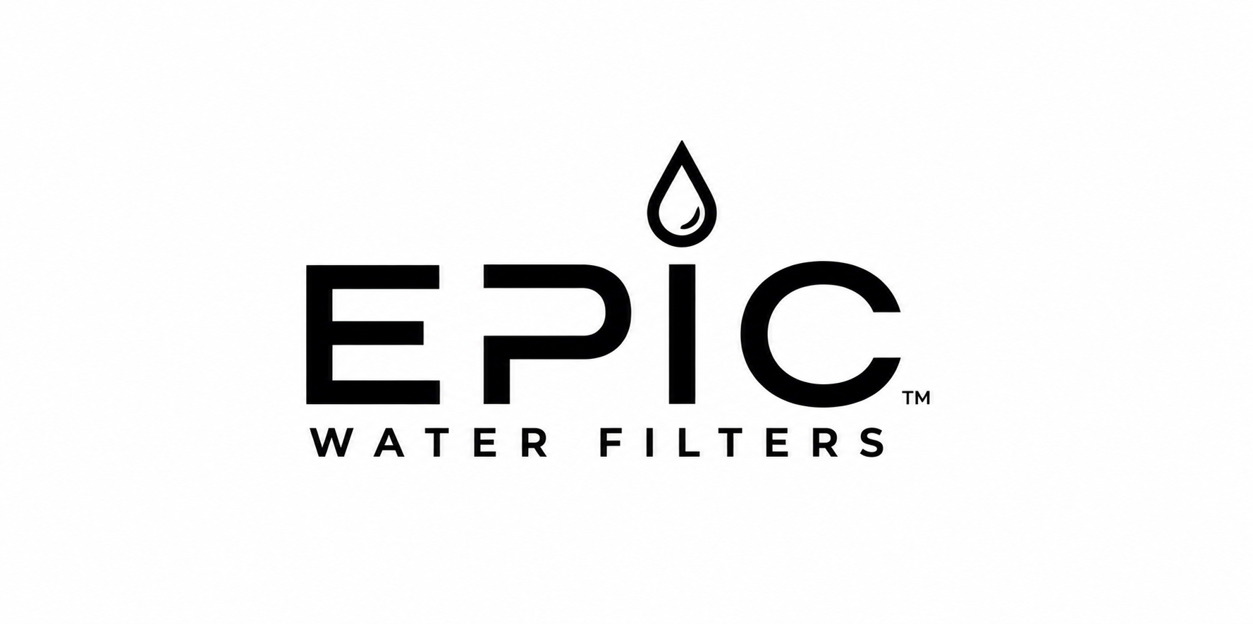 Logo for Epic Water Filters featuring a water droplet above the word 'EPIC' in bold black letters and 'Water Filters' written underneath.