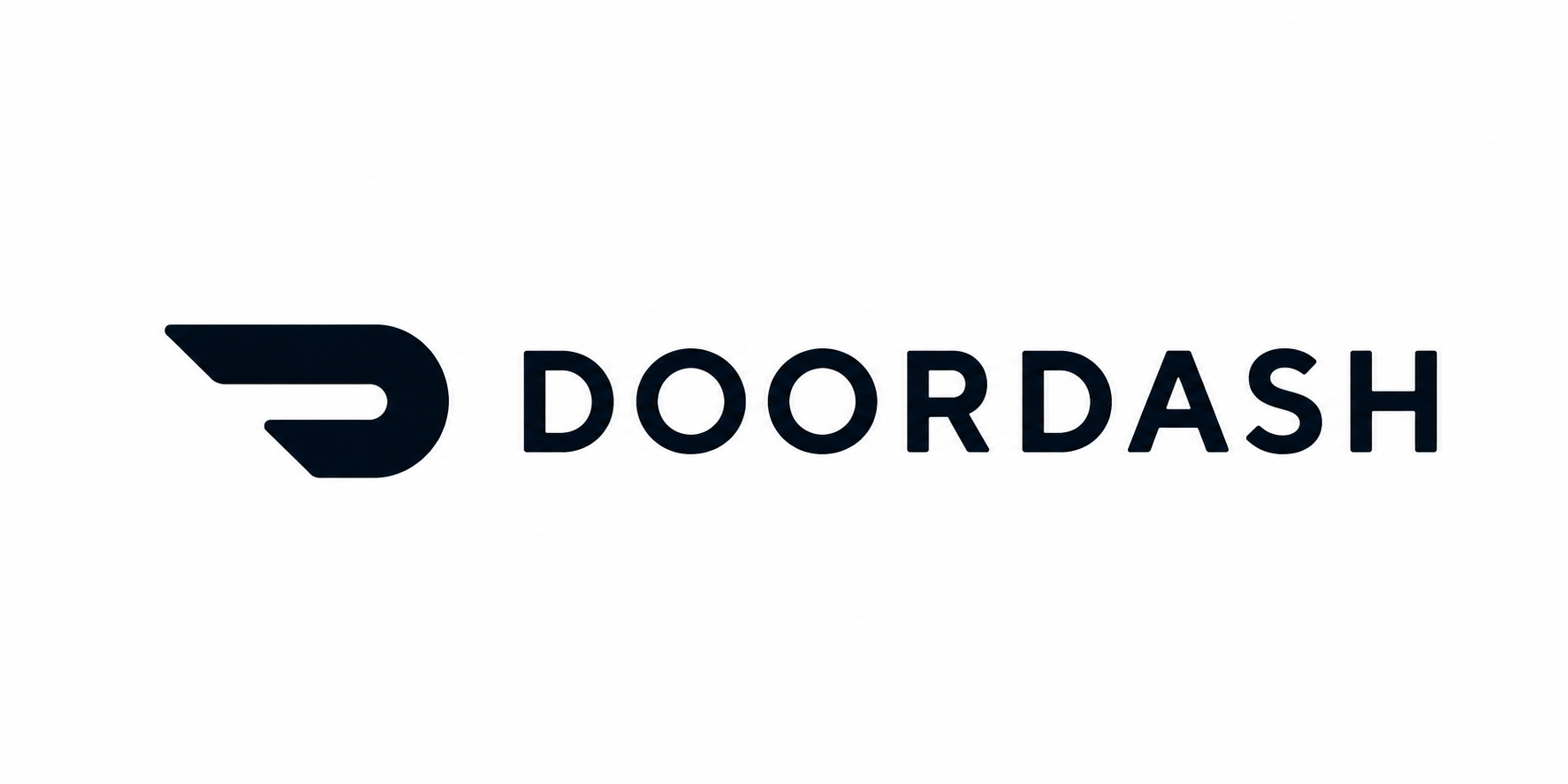 Logo of DoorDash with a stylized black dash icon on the left and the word "DOORDASH" in black capital letters on the right.