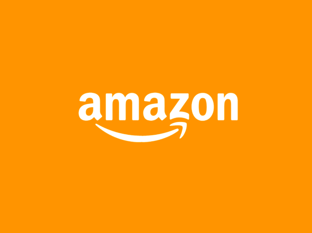 Amazon logo with orange background and white text.