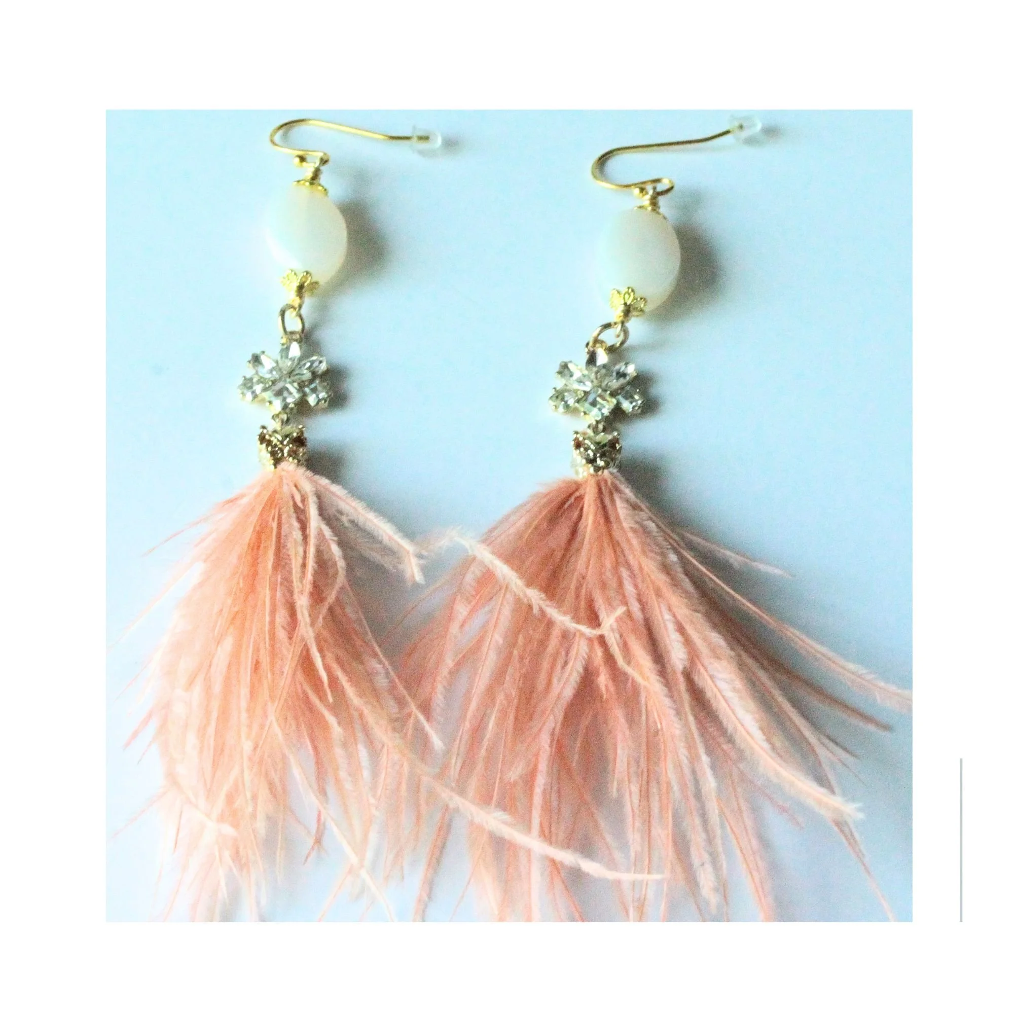 Blush Feather Glam Earrings