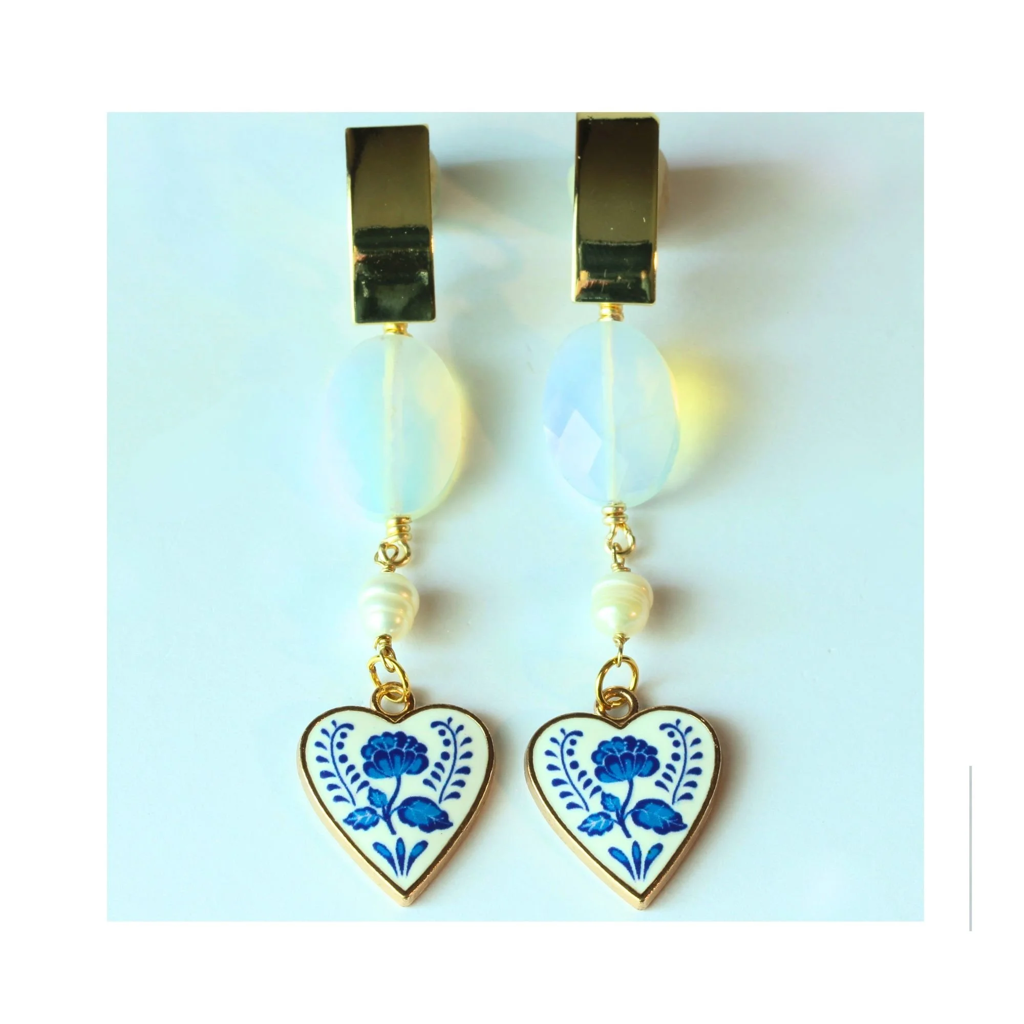 Blue Heart Enamel Drop Earrings