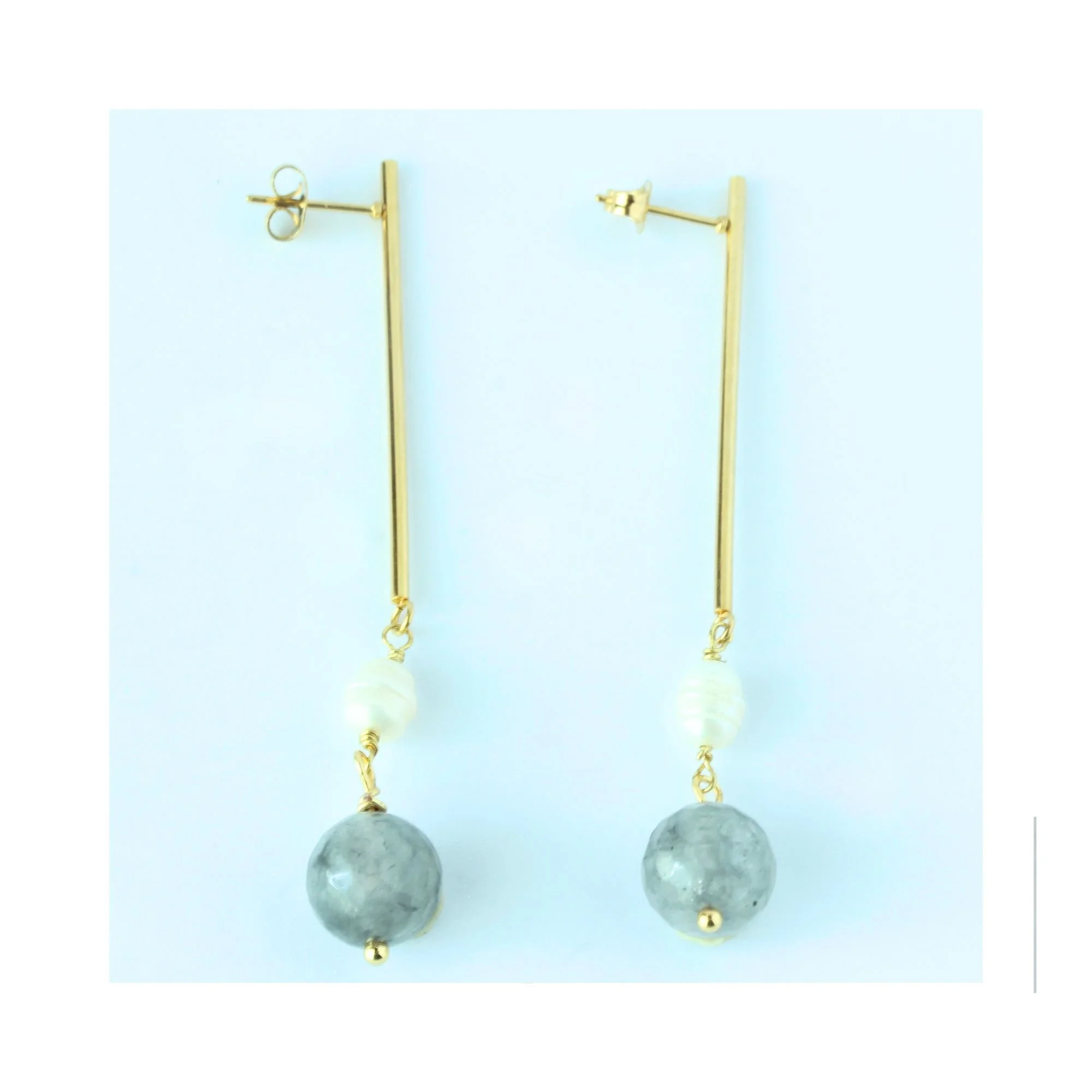 Moonstone Pearl Line Earrings