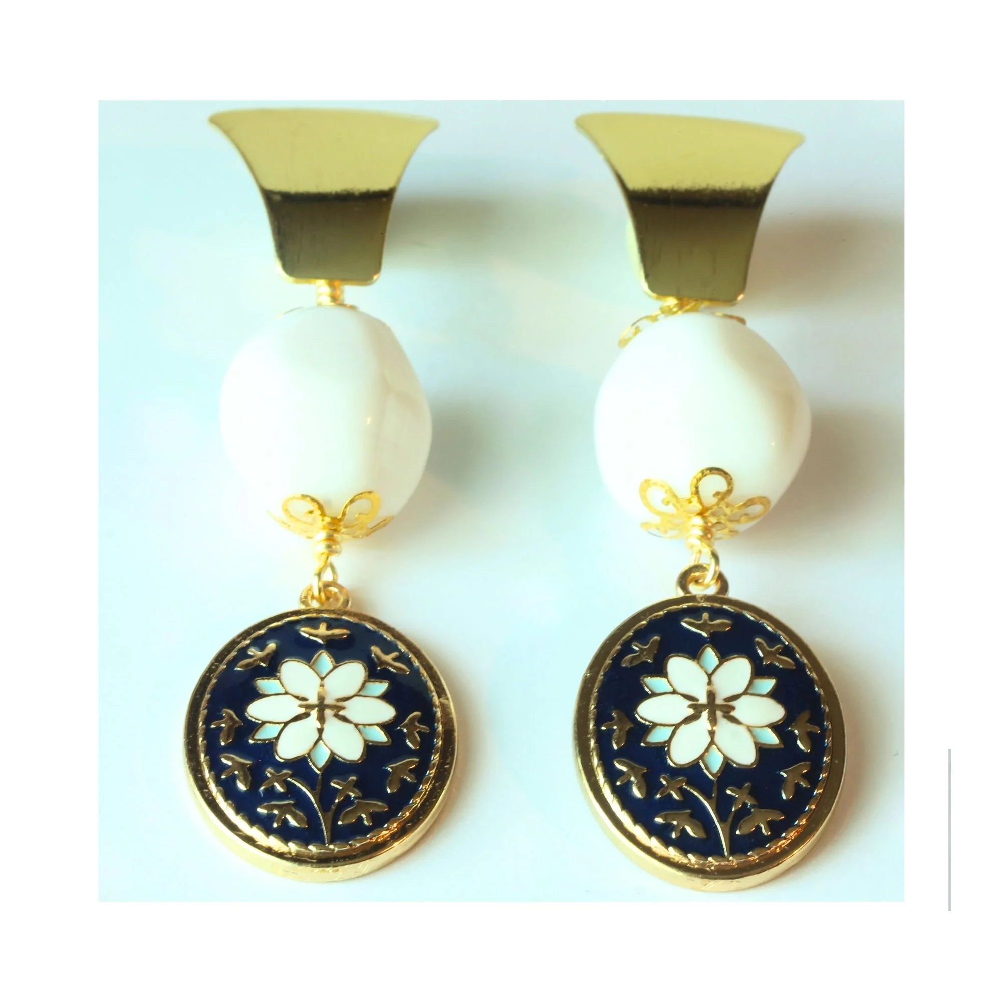 Midnight Bloom Enamel Drop Earrings