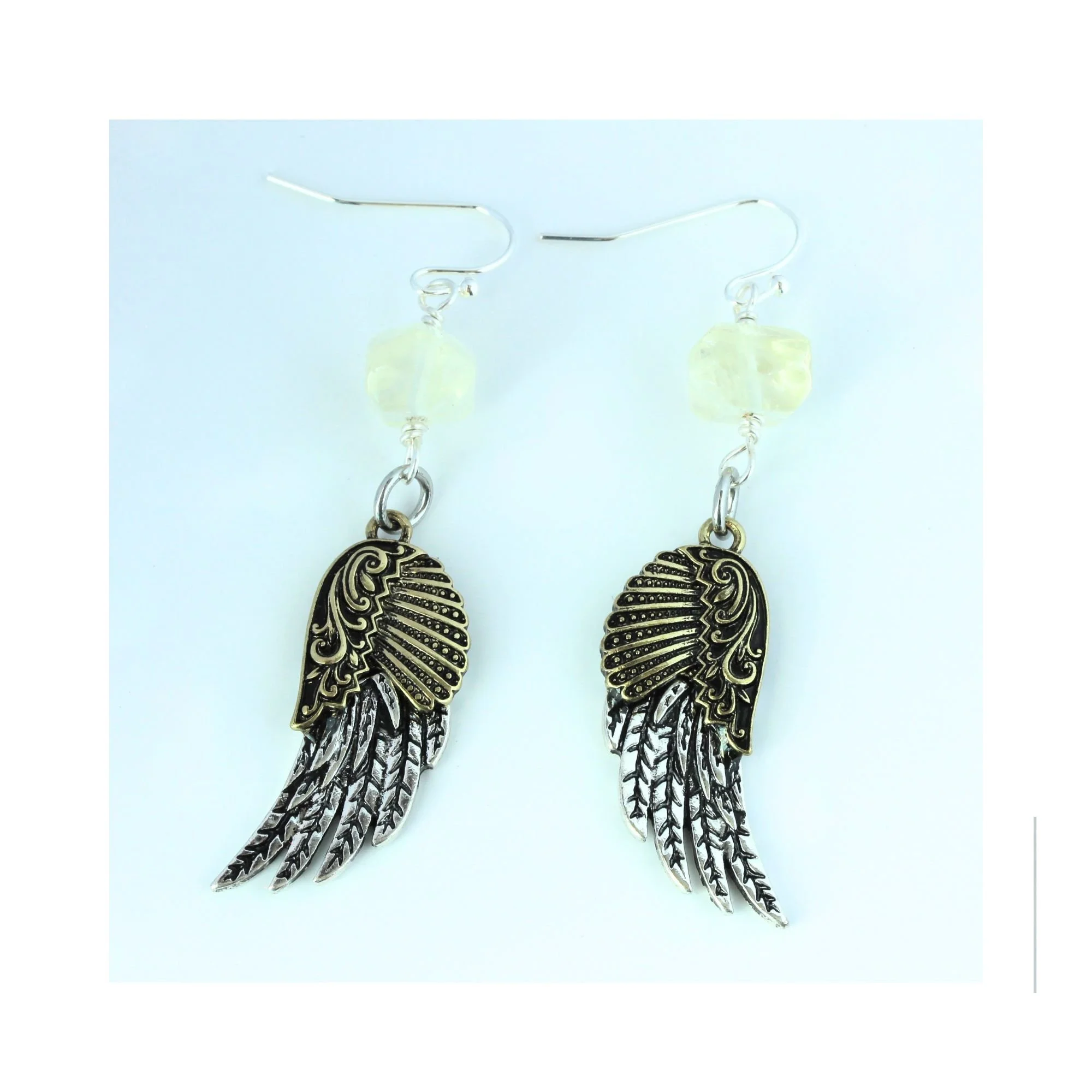 Golden Quartz Wing Drop Earrings