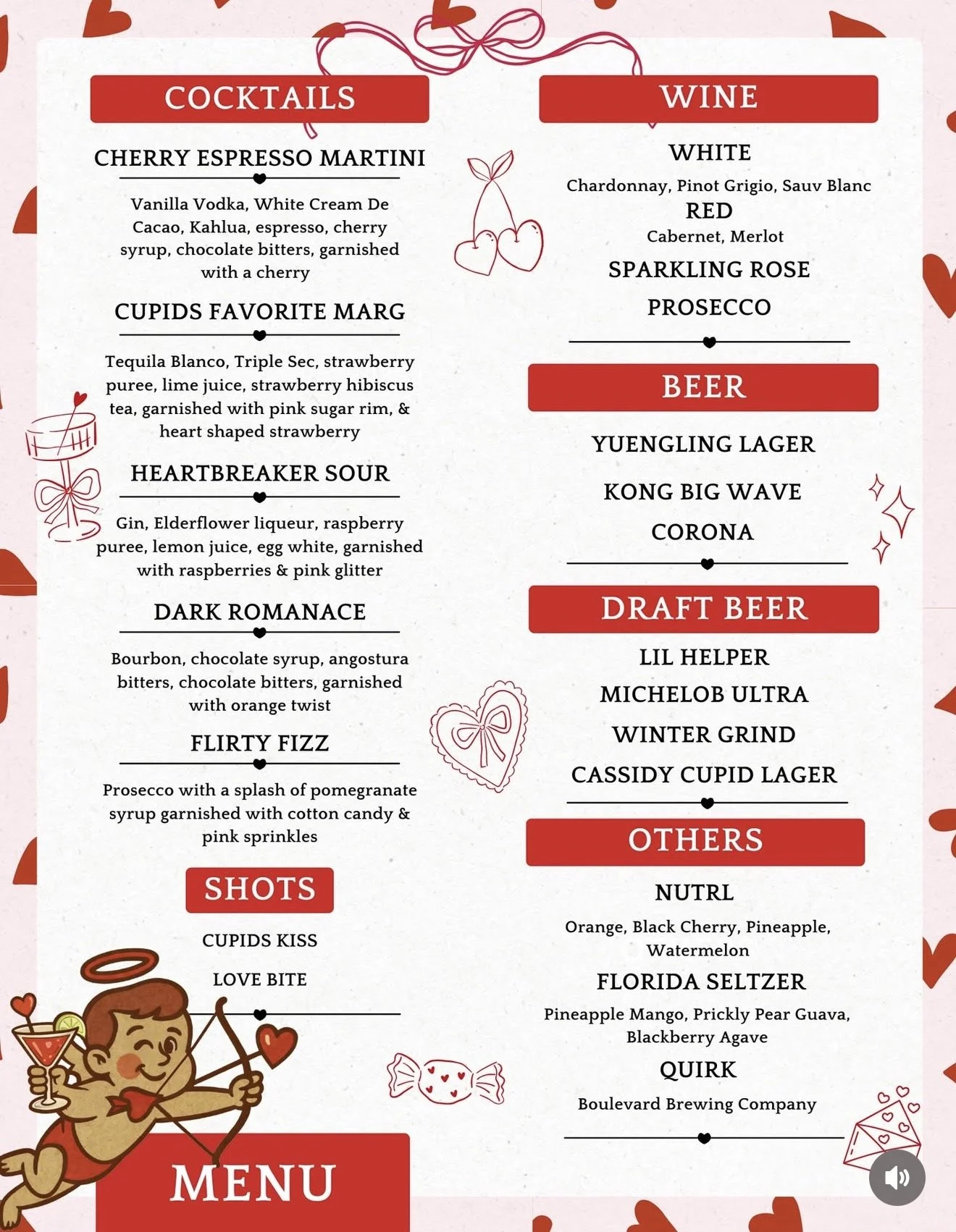 Tipsy Cupid in Ozark MO Drink Menu