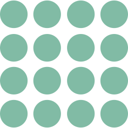 A grid of sixteen teal-colored circles on a white background.