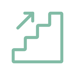 Icon of a staircase with an upward arrow indicating growth or progress