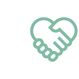 Outline of two hands shaking, forming a heart shape.