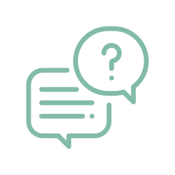 Icon of two speech bubbles, one with a question mark, representing a question or inquiry.