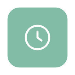 Clock icon on a green rounded square background