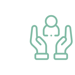 Outline of a person with two hands surrounding them, symbolizing care or protection.