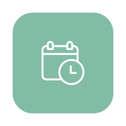 Calendar with a clock icon indicating scheduling or appointment.