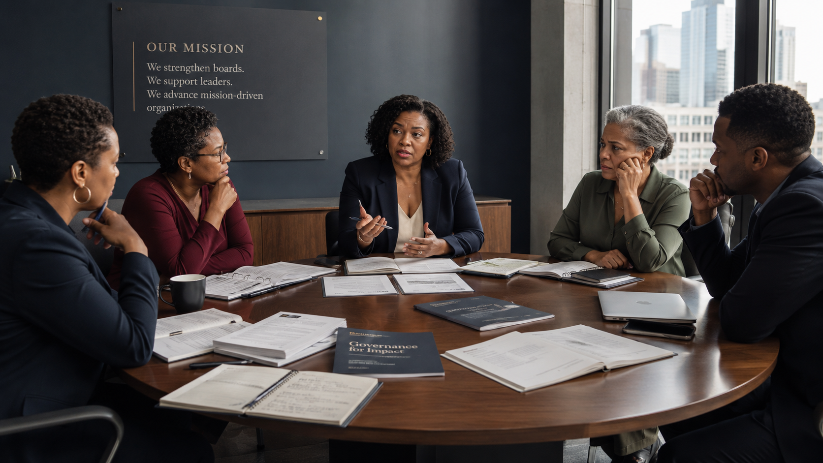 Nonprofit leaders, centered on women of color, working through a difficult governance discussion.
