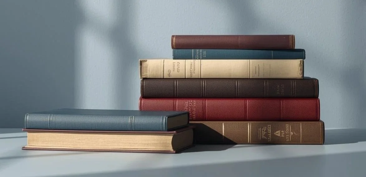 Stacked books representing nonprofit governance publications and legal literacy resources.