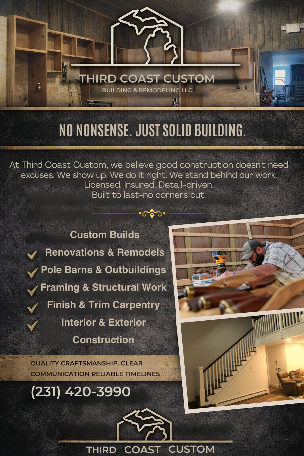 Third Coast Custom Building & Remodeling LLC. interior construction work. Custom staircases.  Craftsmanship, attention to detail, custom carpentry.