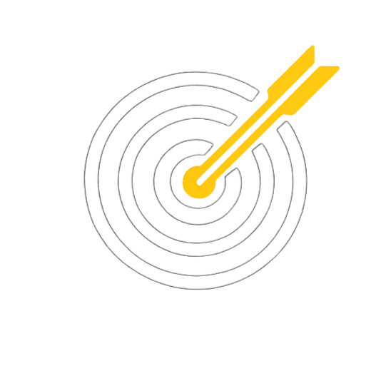 A yellow dart hitting the bullseye of a white target.