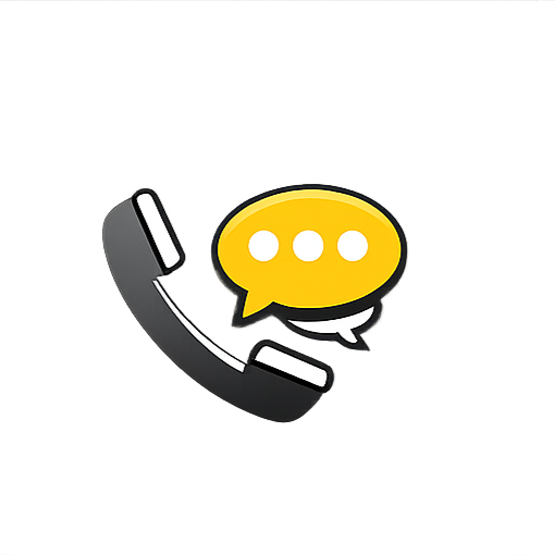 Icon of a black telephone receiver with a yellow speech bubble containing three white dots, representing a phone call or messaging.
