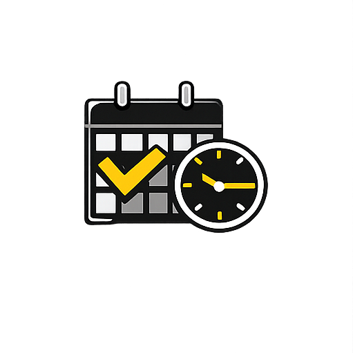 Calendar with a checkmark and an alarm clock